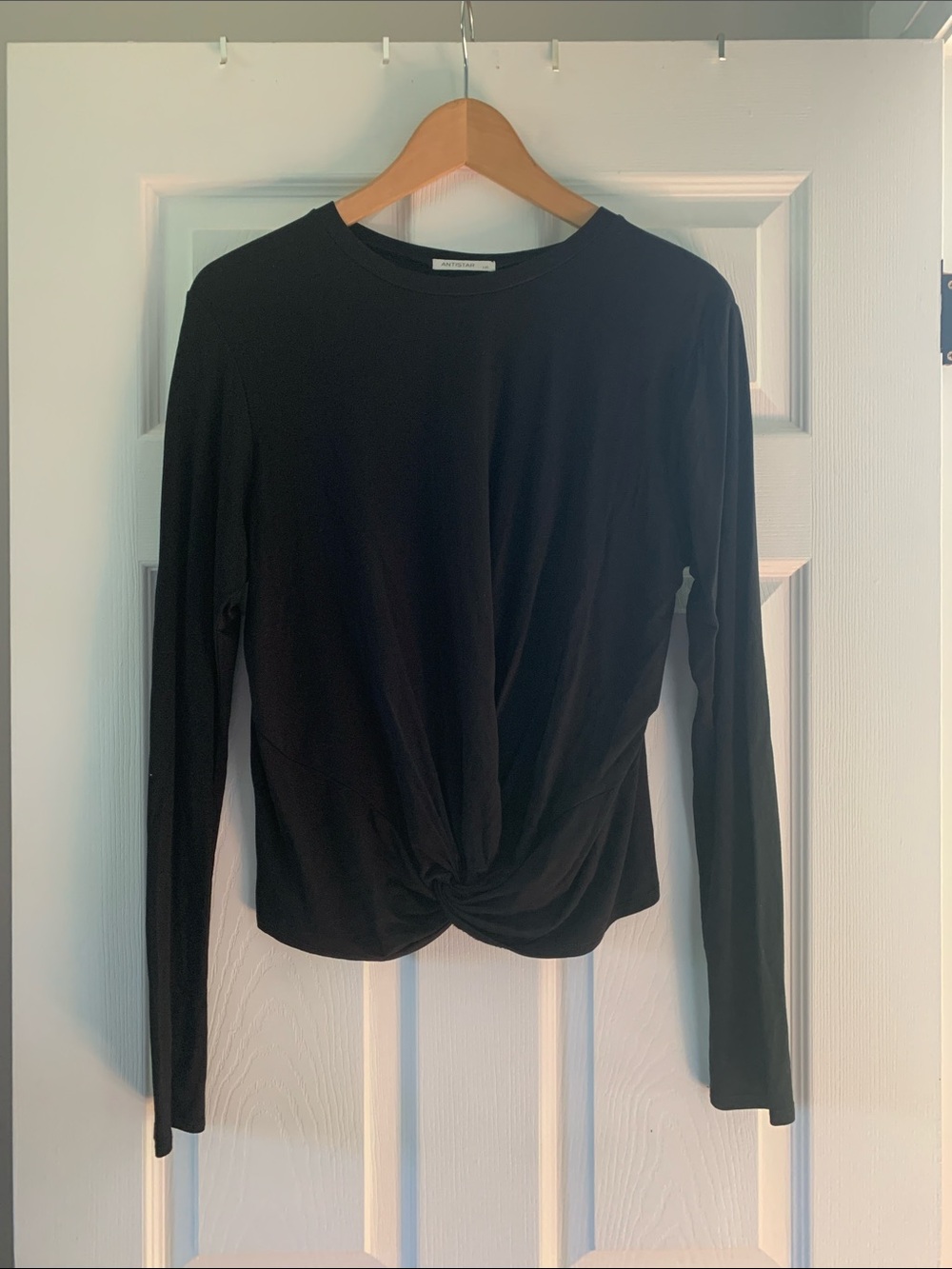 Twist-Front Long Sleeve Top in Black - Women